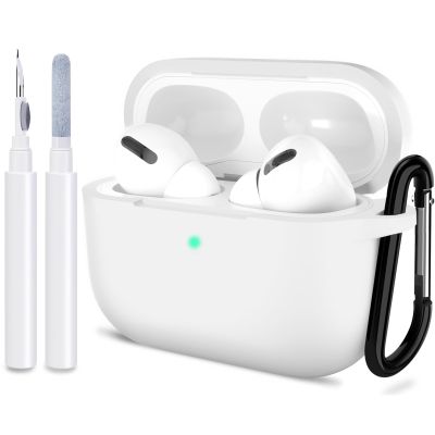 ATUAT for AirPods Pro 1st/2nd Generation Case Cover, Protective Silicone Skin Accessories with Keychain for Women Men for Apple AirPods Pro 2019/2022 Charging Case,Front LED Visible-White