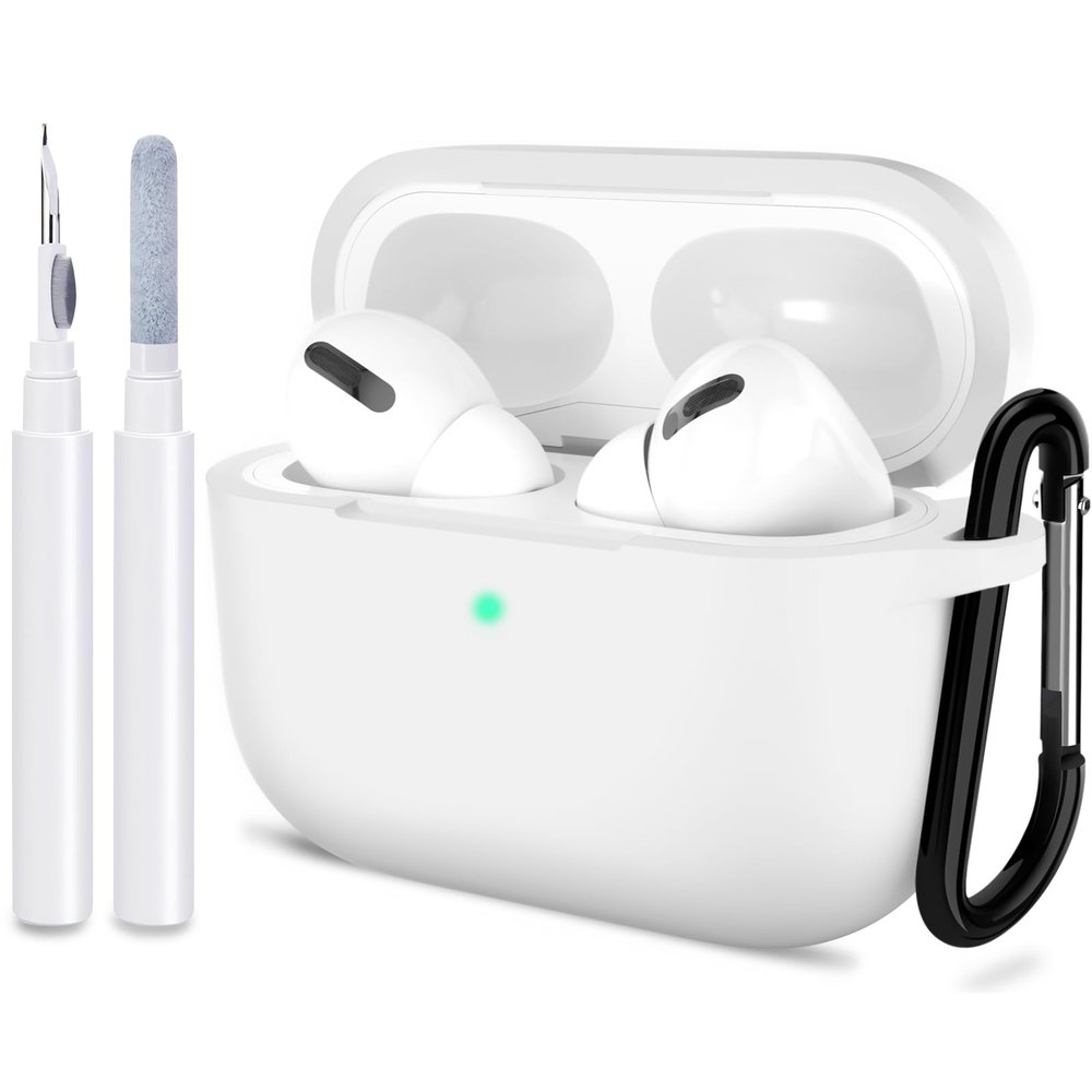 ATUAT for AirPods Pro 1st/2nd Generation Case Cover, Protective Silicone Skin Accessories with Keychain for Women Men for Apple AirPods Pro 2019/2022 Charging Case,Front LED Visible-White