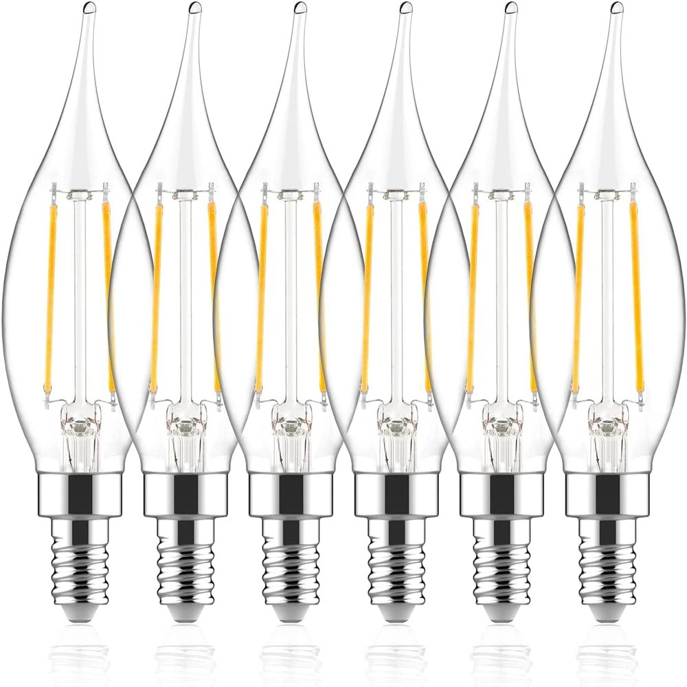 60W Equivalent Dimmable LED Chandelier Bulb - 4.5W 2700K Soft White Vintage Filament Candle Bulb, E12 Candelabra Base, 6 Pack