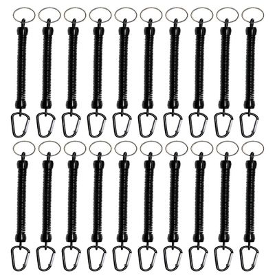 Mini Skater 6.89 inch Black Fishing Lanyards Retractable Spiral Spring Lanyard Boating Rope Safety Wire Coiled Tether with Buckle for Pliers Grippers Fish Tackle Tools (20)