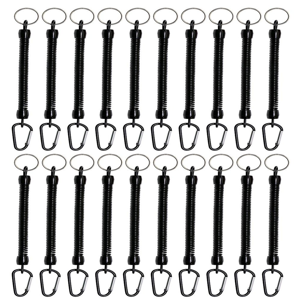Mini Skater 6.89 inch Black Fishing Lanyards Retractable Spiral Spring Lanyard Boating Rope Safety Wire Coiled Tether with Buckle for Pliers Grippers Fish Tackle Tools (20)