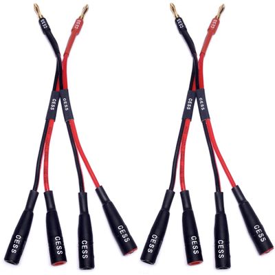 CNCESS CESS-057x2 Dual Banana Plugs Splitter, 2 Male to 4 Female Banana Jack Adapter, 2-Channel Power Supply Splitter Cable, 14 AWG Soft Silicone Tinned Copper Wire