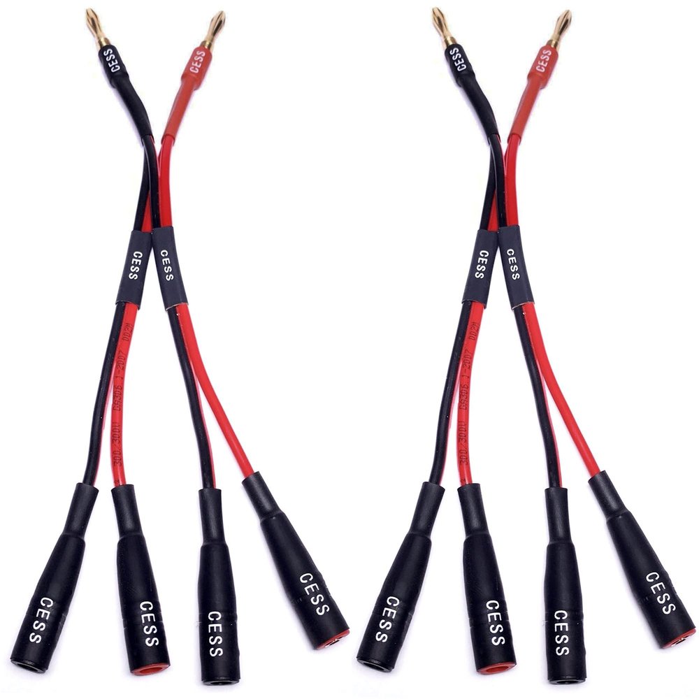 CNCESS CESS-057x2 Dual Banana Plugs Splitter, 2 Male to 4 Female Banana Jack Adapter, 2-Channel Power Supply Splitter Cable, 14 AWG Soft Silicone Tinned Copper Wire