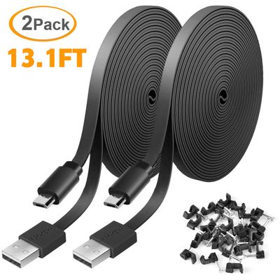2 Pack 13.1FT Power Extension Cable Compatible with WyzeCam,Wyze Cam v4,WyzeCam Pan,WYZE Cam OG,Kasa Cam,Nest Cam,Blink,Cloud Cam,USB to Micro USB Durable Charging and Data Sync Cord for Camera-Black