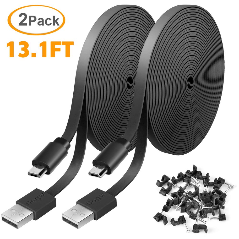 2 Pack 13.1FT Power Extension Cable Compatible with WyzeCam,Wyze Cam v4,WyzeCam Pan,WYZE Cam OG,Kasa Cam,Nest Cam,Blink,Cloud Cam,USB to Micro USB Durable Charging and Data Sync Cord for Camera-Black