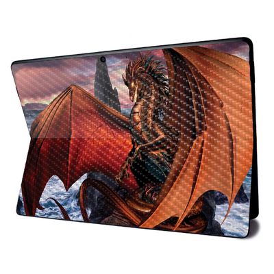 MightySkins Carbon Fiber Skin for Microsoft Surface Pro X - Dragon Reign | Textured Carbon Fiber Finish | Easy to Apply, Remove, and Change Styles | Made in The USA