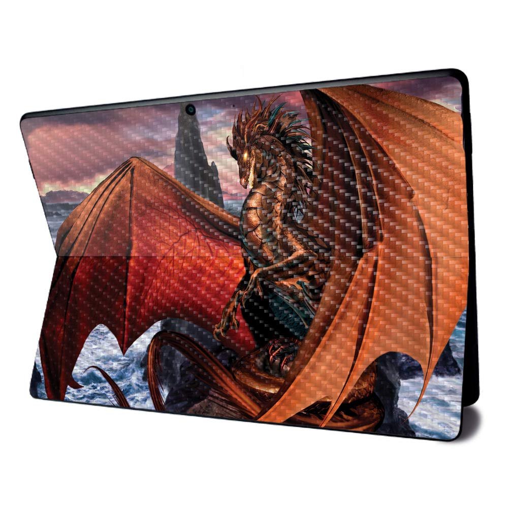 MightySkins Carbon Fiber Skin for Microsoft Surface Pro X - Dragon Reign | Textured Carbon Fiber Finish | Easy to Apply, Remove, and Change Styles | Made in The USA