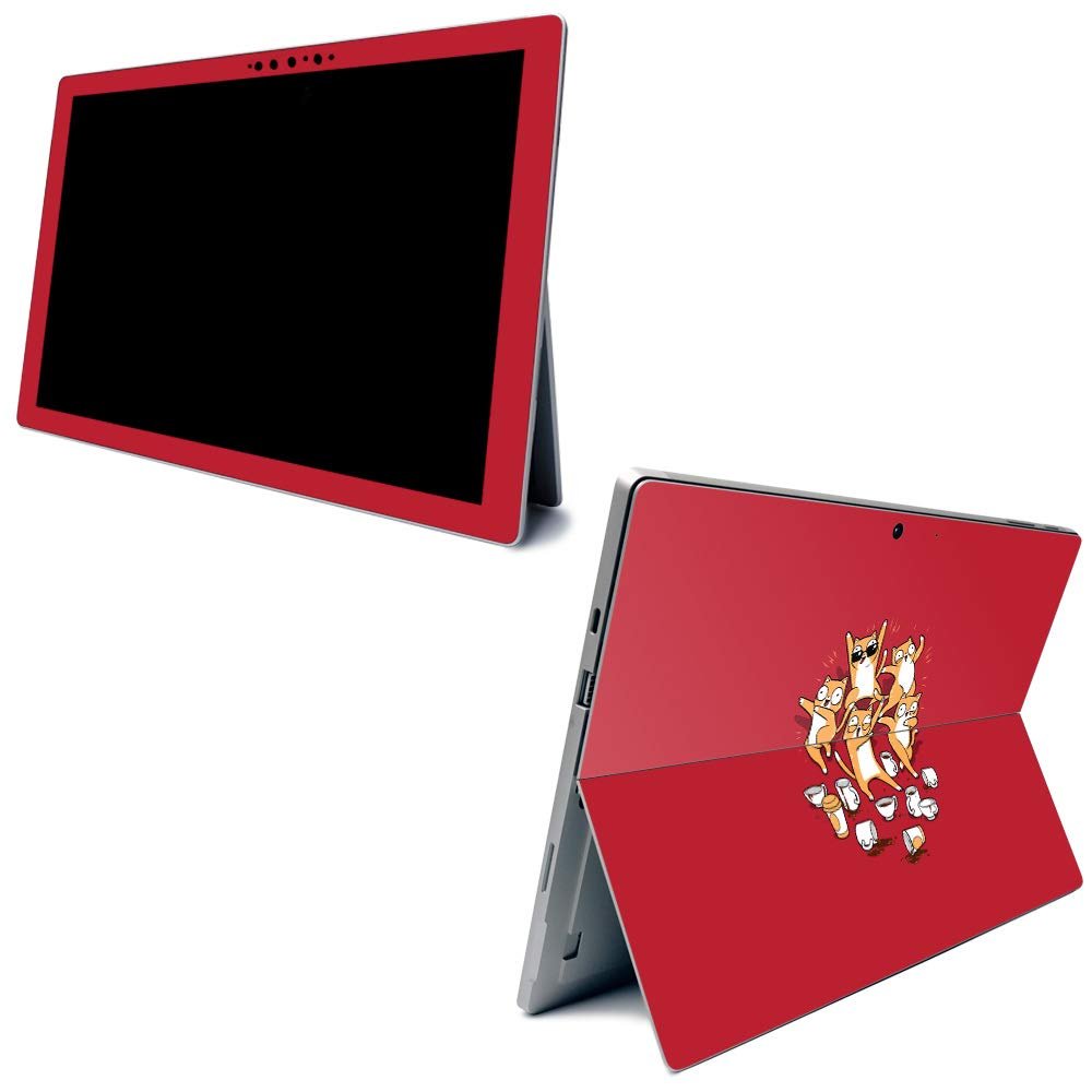 MightySkins Carbon Fiber Skin for Microsoft Surface Pro 7 - Cat Coffee Party | Textured Carbon Fiber Finish | Easy to Apply, Remove, and Change Styles | Made in The USA