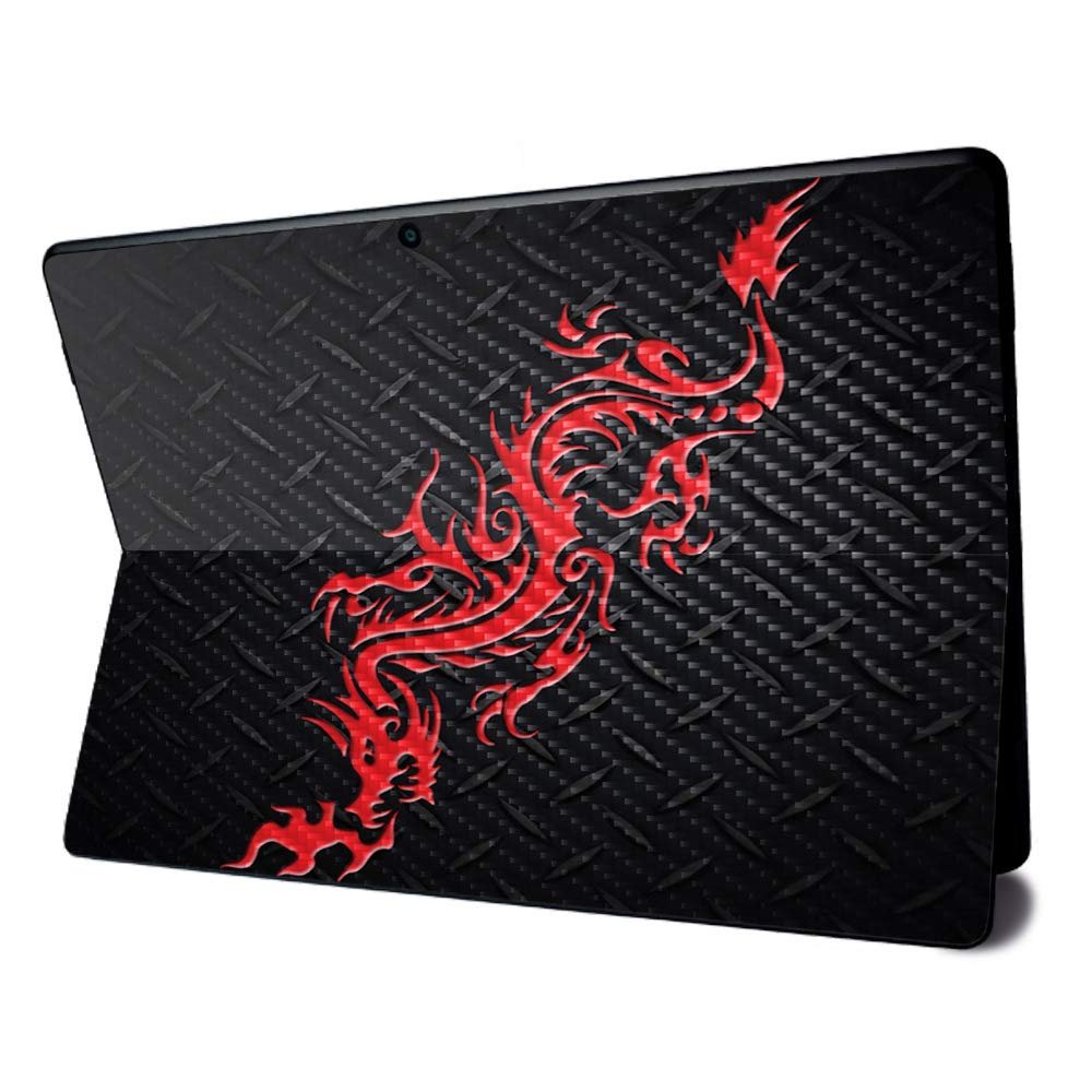 MightySkins Carbon Fiber Skin for Microsoft Surface Pro X - Red Dragon | Textured Carbon Fiber Finish | Easy to Apply, Remove, and Change Styles | Made in The USA