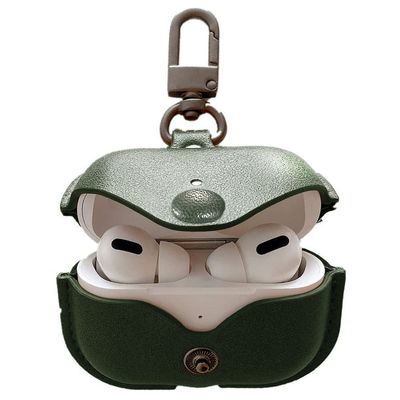 Genuine Leather Case Compatible with AirPods Pro Case 2nd/1st Gen (2023/2022/2019), VOMA Protective Cover for Apple AirPods Pro 2/Pro Wireless Charging Case with Keychain and Snap Lock Army Green