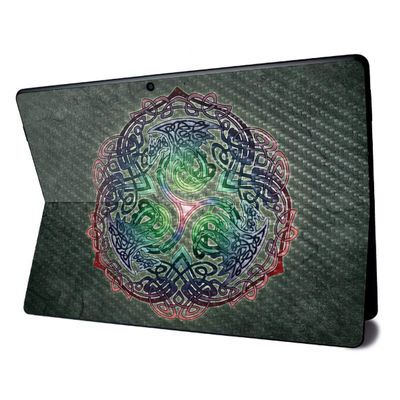 MightySkins Carbon Fiber Skin for Microsoft Surface Pro X - Celtic Dragon | Textured Carbon Fiber Finish | Easy to Apply, Remove, and Change Styles | Made in The USA