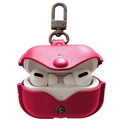 Genuine Leather Case Compatible with AirPods Pro Case 2nd/1st Gen (2023/2022/2019), VOMA Protective Cover for Apple AirPods Pro 2/Pro Wireless Charging Case with Keychain and Snap Lock Red