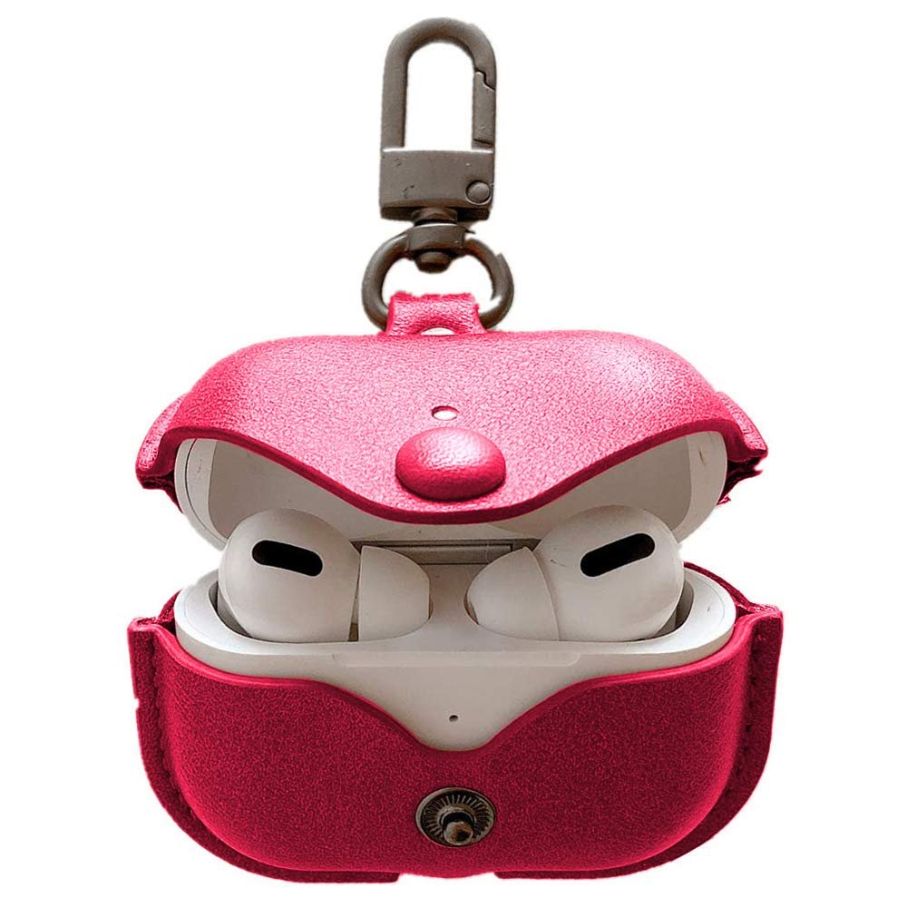 Genuine Leather Case Compatible with AirPods Pro Case 2nd/1st Gen (2023/2022/2019), VOMA Protective Cover for Apple AirPods Pro 2/Pro Wireless Charging Case with Keychain and Snap Lock Red