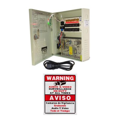 Evertech 9 Channel Power Distribution Box for Security Camera with Key Lock 12V DC 5A Ampere Auto Reset w/CCTV Sign