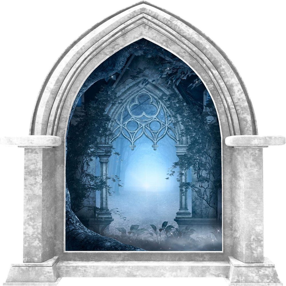 Castle Scape Blue Fantasy Forest Path Marble Window Wall Decal Medieval Removable Fabric Vinyl Wall Sticker Boys Room Decor 36 inch