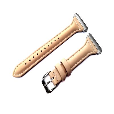 Beige Color Band Compatible with Fitbit Ionic Smart Watch Slim Elegant Soft Leather Strap Bracelet with Quick Release Adapters (3. Gold Color Buckle Adapters)