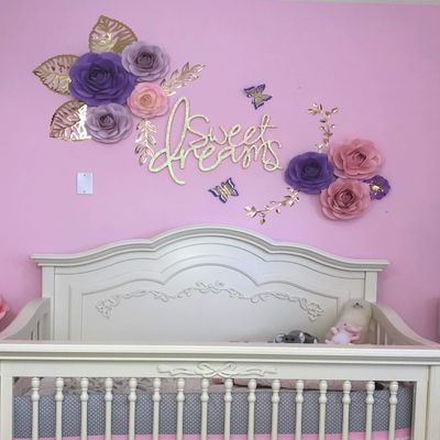 3D Paper Flower Decoration/Nursery Paper flower decor / 7 pcs Flower Set/Nursery wall decor/Paper Flower wall decor/Nursery paper flower/Baby girl room decor/Blush, Purple and Lavender Ice