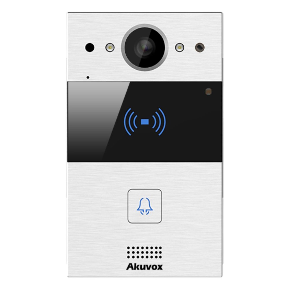 Akuvox R20A Compact SIP Video Door Phone,Silver, Call Button, RFID, & NFC, Linux, 2MP 3.2mm WDR Cam, H.264,Wiegand, OSDP-in, 2/2 x Relay-I/O,Mic/Speaker, IP65,PoE, 12VDC/1.2A In, 12VDC/0.5A Out