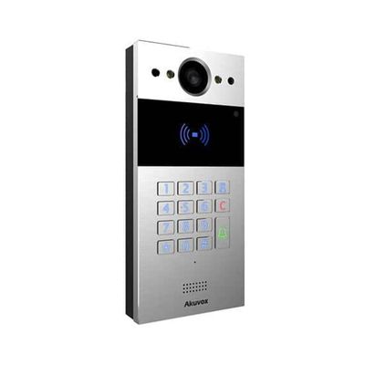 Akuvox R20K-SIL Intercom Video Door Phone with Keypad,Silver,2MP 3.2mm WDR Cam, RF Card Reader, Wiegand,Mic/Speaker, Two-Way Audio, IP65, PoE, 12VDC/1.2A in, 12VDC/0.5A Out