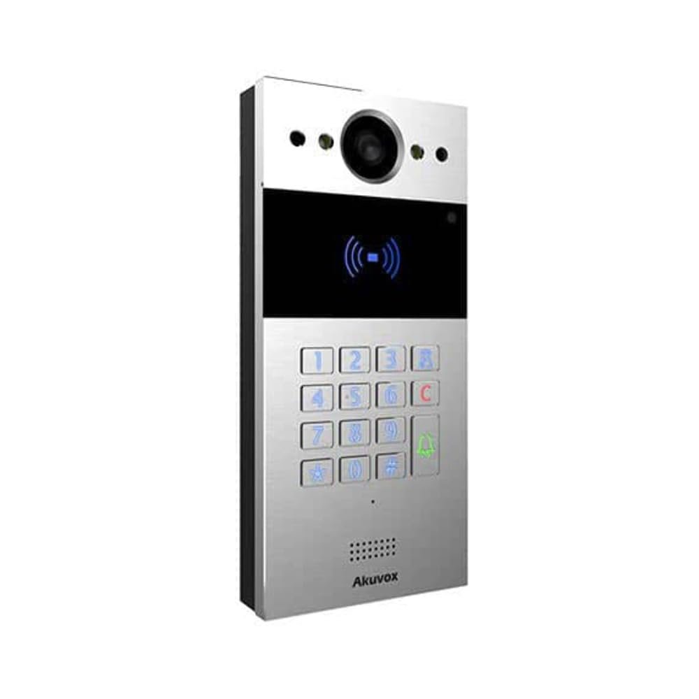 Akuvox R20K-SIL Intercom Video Door Phone with Keypad,Silver,2MP 3.2mm WDR Cam, RF Card Reader, Wiegand,Mic/Speaker, Two-Way Audio, IP65, PoE, 12VDC/1.2A in, 12VDC/0.5A Out