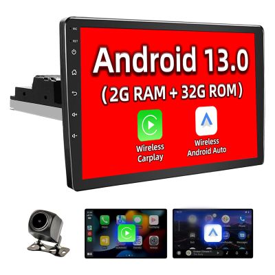 Binize Android 13 Car Stereo Head Unit 10 Inch Single Din with Wireless Carplay&Wireless Android Auto, 2+32G,GPS Navigation Receiver,Bluetooth,FM,Dual USB,Mirror Link,Support Backup Camera