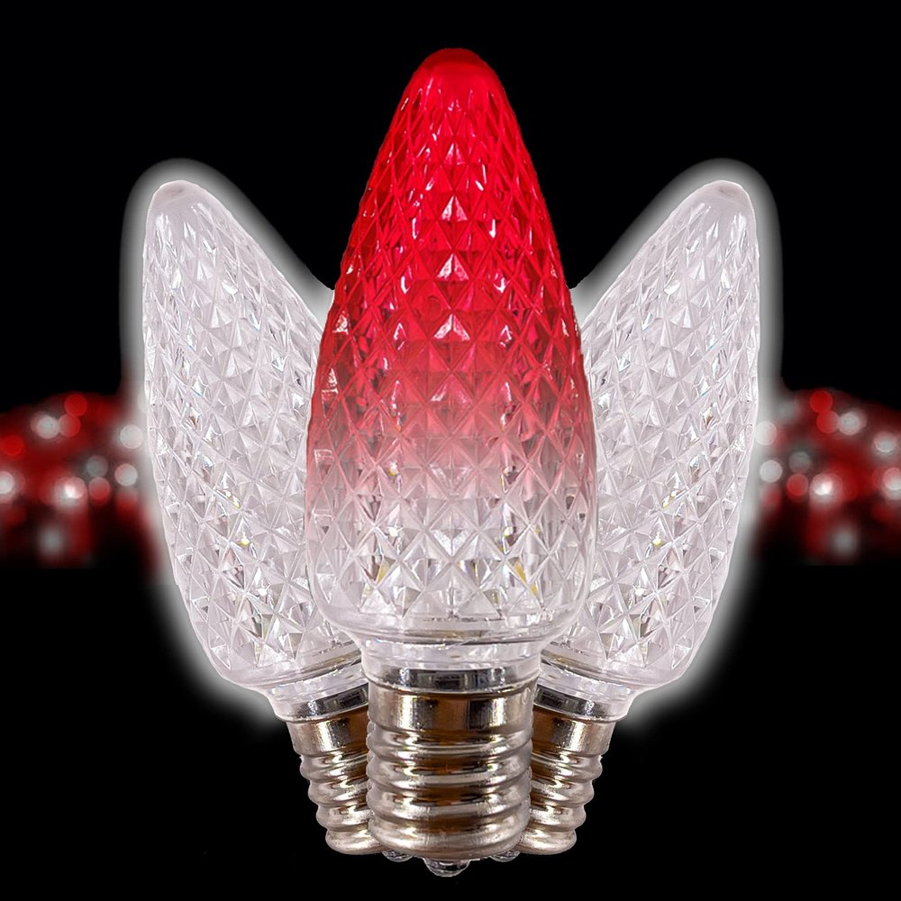 C9 Christmas Lights LED Bulb (Pack of 25) Color Changing Blinking Red & Cool White Replacement Christmas Light Bulbs Retrofit Faceted Candle Shape Commercial Grade E17 Socket Roof Lights Bulbs