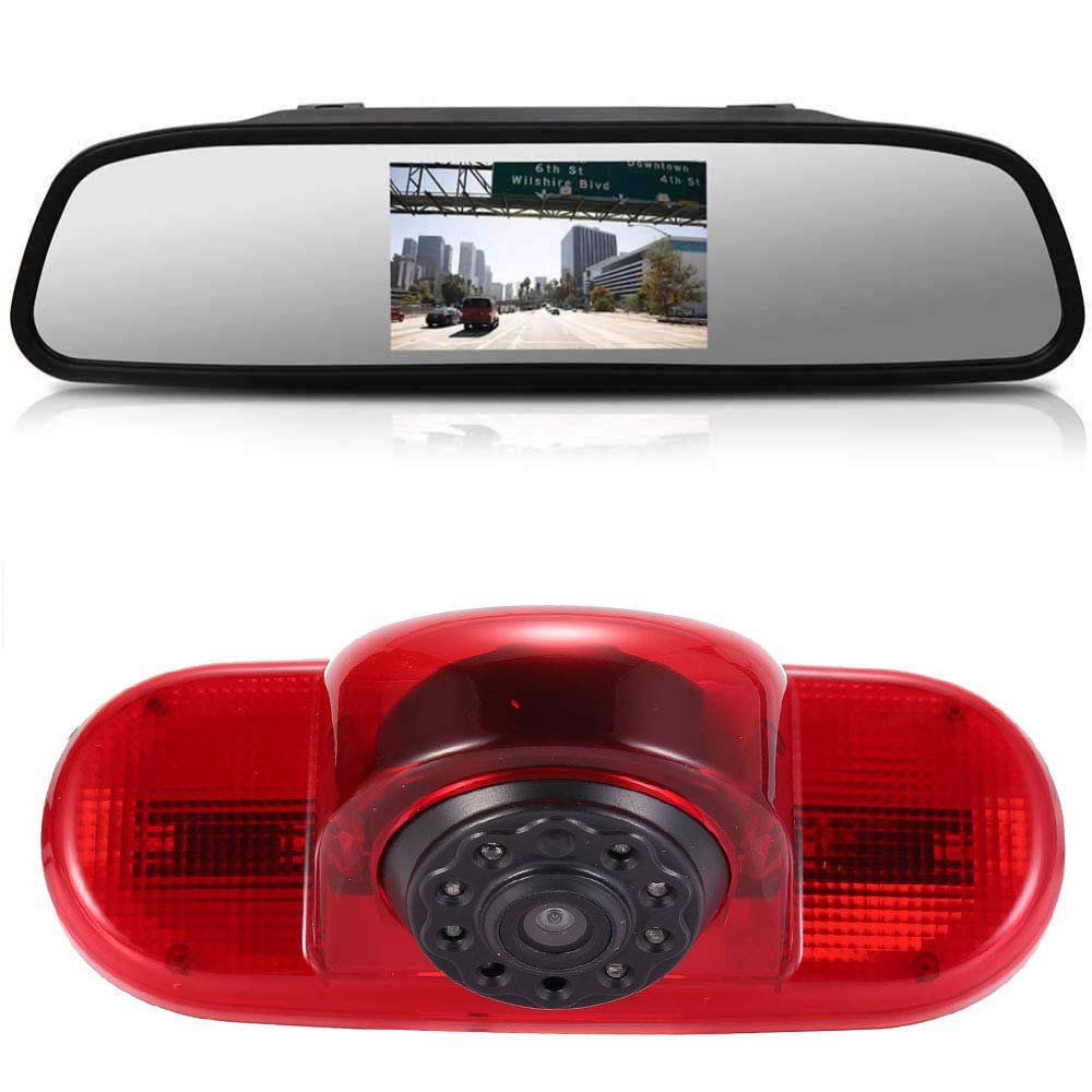 "12mm Rear View Camera+4.3" Car Rear View Mirror" brake Light Car Roof Rear View Camera Replacement Opel Vivaro Surf Concept/Life/Combo/Vauxhall/Renault Trafic/Fiat Talento/Primastar Van