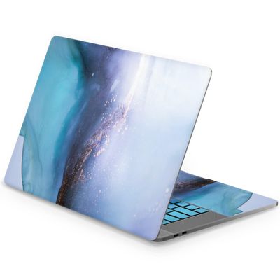 Mertak Vinyl Skin Compatible with MacBook Air 13 M2 M1 2023 2022 Pro 16 inch 15 14 2021 2020 2019 Wrap Trackpad Blue White Abstract Keyboard Watercolor Sticker Aqua Painting Top Laptop Art