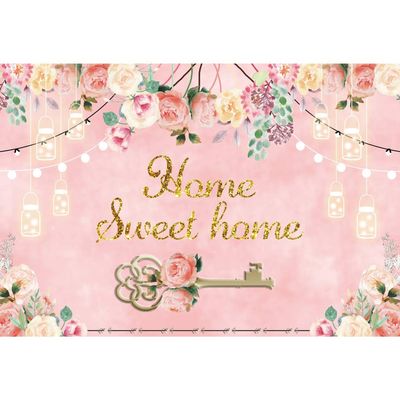 Leyiyi 10x8ft Pink Golden Home Sweet Home Backdrop Housewarming Colorful Flower Sweet Home Key Shining Lights Background for New House Party Decorations Vinyl Photo Booth Props