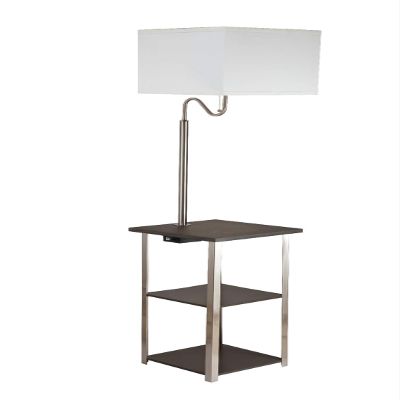 Ore International 6951ASN Dru Square Side Table Floor Lamp & Charging and USB Station, Brush Silver