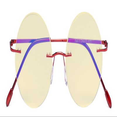 CessBlu Computer Reading Glasses Cut Blue Light Anti Glare Blocking UV Rays Eyeglasses for Men Women Rimless Round (Red)+1.0