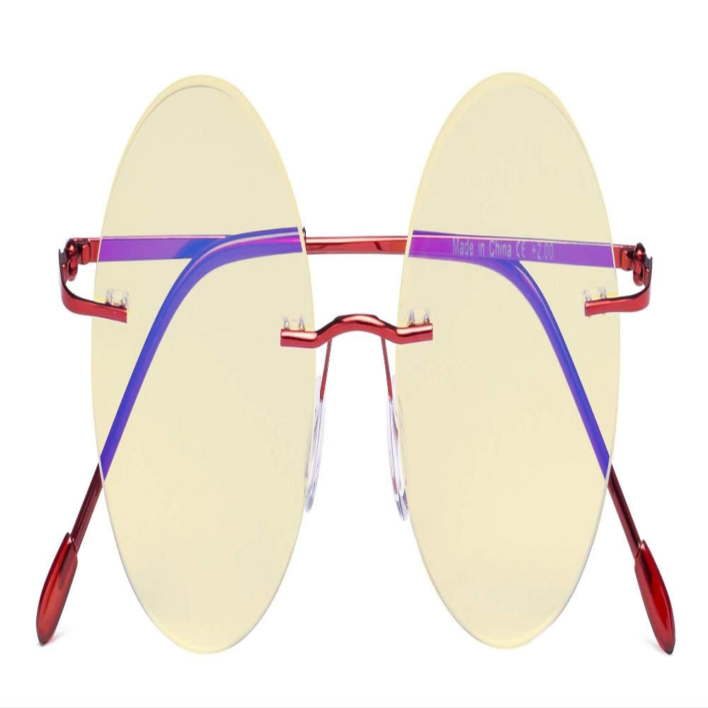 CessBlu Computer Reading Glasses Cut Blue Light Anti Glare Blocking UV Rays Eyeglasses for Men Women Rimless Round (Red)+1.0