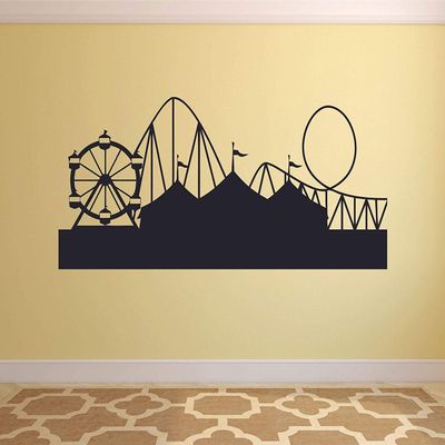 Carousel Roller Coaster Carnival Amusement Park Fair Circus Wall Sticker Art Decal for Girls Boys Kids Room Bedroom Nursery Kindergarten Fun Home Decor Sticker Wall Vinyl Decoration Size (27x30 inch)