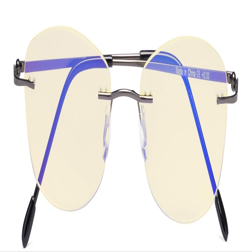 CessBlu Ladies Blue Light Blocking Glasses Anti Glare UV with Yellow Filter Eyeglasses for Women Reading Screen Rimless (Gunmetal)+1.75