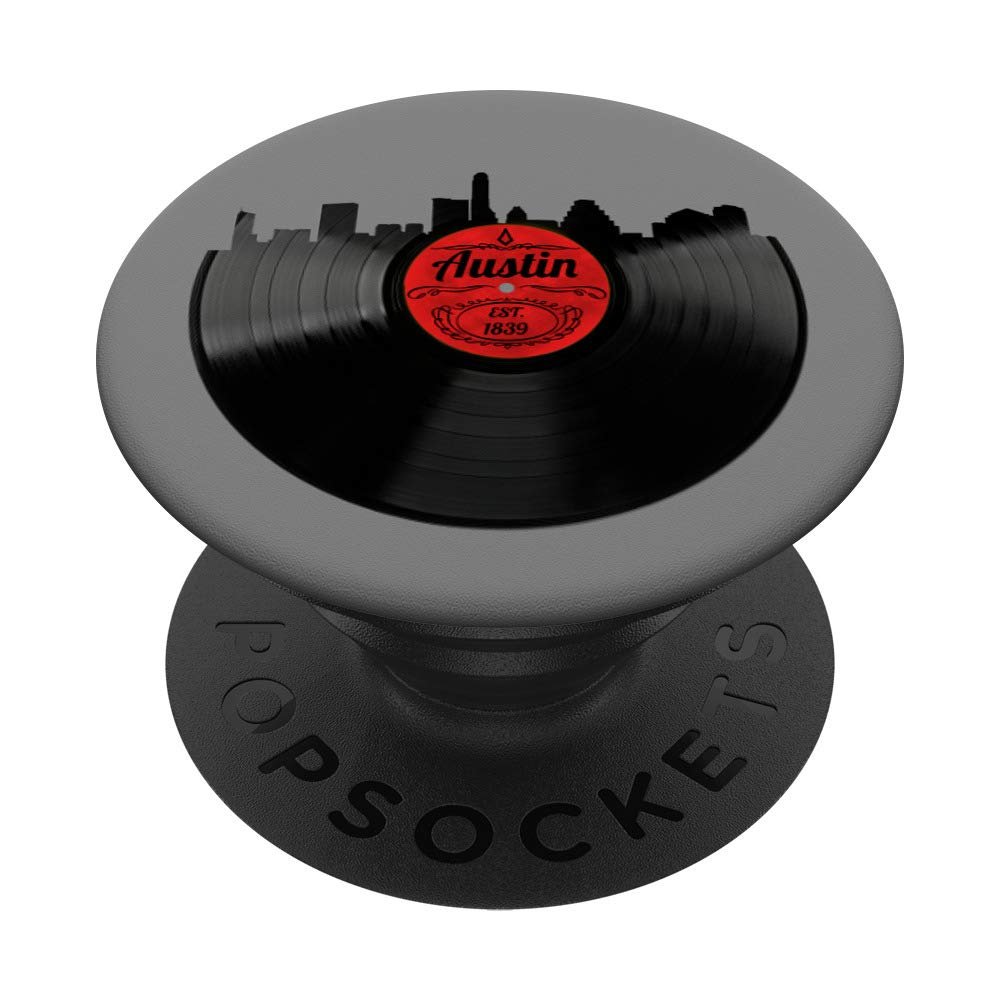 Austin Texas Vinyl Record Retro Hipster Music Austin Skyline PopSockets PopGrip: Swappable Grip for Phones & Tablets