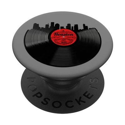 Houston TX Vinyl Record Retro Hipster Music Houston Skyline PopSockets PopGrip: Swappable Grip for Phones & Tablets