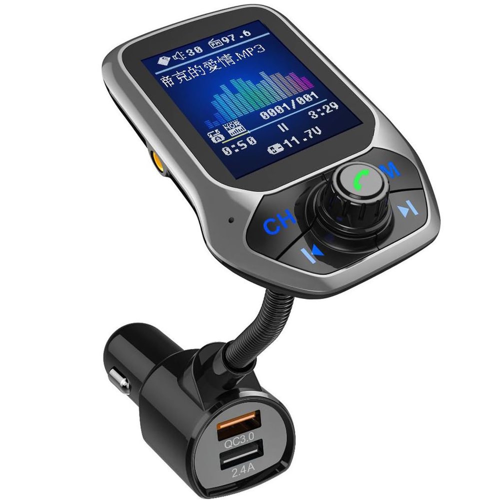 Bluetooth FM Transmitter Color Screen Car Audio Mp3 Player Wireless FM Modulator Handsfree Bluetooth Car Kit with QC 3.0 Dual USB Car Charger Support TF & U Disk