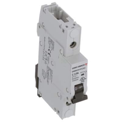 CARLO GAVAZZI GMB63H1PC0.5 (Box of 12) Single-Pole UL489 Miniature Circuit Breaker. 480Y/277VAC, 0.5 AMP, C-Curve with Lug TERMINALS. Interruption Rating of 10KA.