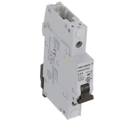 CARLO GAVAZZI GMB63H1PC5 (Box of 12) Single-Pole UL489 Miniature Circuit Breaker. 480Y/277VAC, 5 AMPS, C-Curve with Lug TERMINALS. Interruption Rating of 10KA.