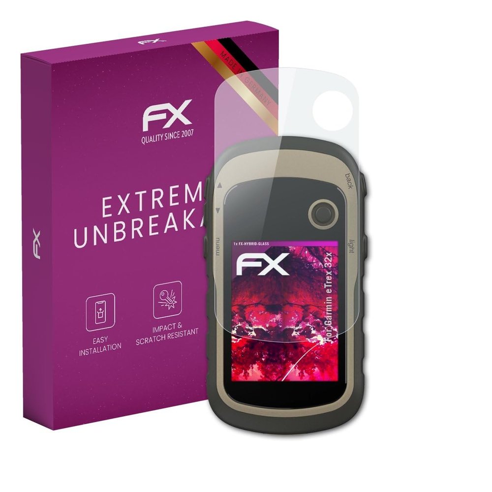 atFoliX Plastic Glass Protective Film compatible with Garmin eTrex 32x, 9H Hybrid-Glass FX Screen Protector