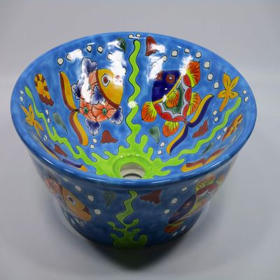 16" ROUND TALAVERA SINK ceramic bathroom vessel sink, mexican handmade folk art