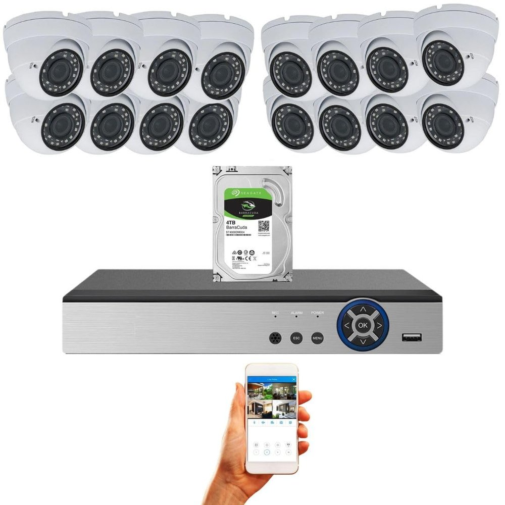 Evertech 16 Channel Security Surveillance System HD DVR Recorder w/ 4TB Hard Drive and 1080p Dome Security Cameras