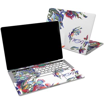 Cavka Vinyl Decal Skin Compatible for MacBook Pro 16 M3 M2 M1 14 2023 Air 15 2022 Retina 2020 Air 13 Mac 12 Design Custom Nice Print Floral Sticker Blue Name Flowers Cover Iris Laptop Monogram