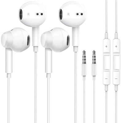 2Pack Wired Earbuds, with Microphone and Volume Control,3.5mm in-Ear Earphones/Headphones/Headset with Noise cancelling and Deep bass Compatible with iPhone/iPad/ tablet/Android/Laptops/PC (White)