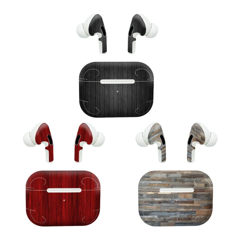 MightySkins 3 Pack of Skins for Apple Airpods Pro - Wood Grain | Protective, Durable, and Unique Vinyl Decal Wrap Cover | Easy to Apply, Remove, and Change Styles | Made in The USA, Matte Finish