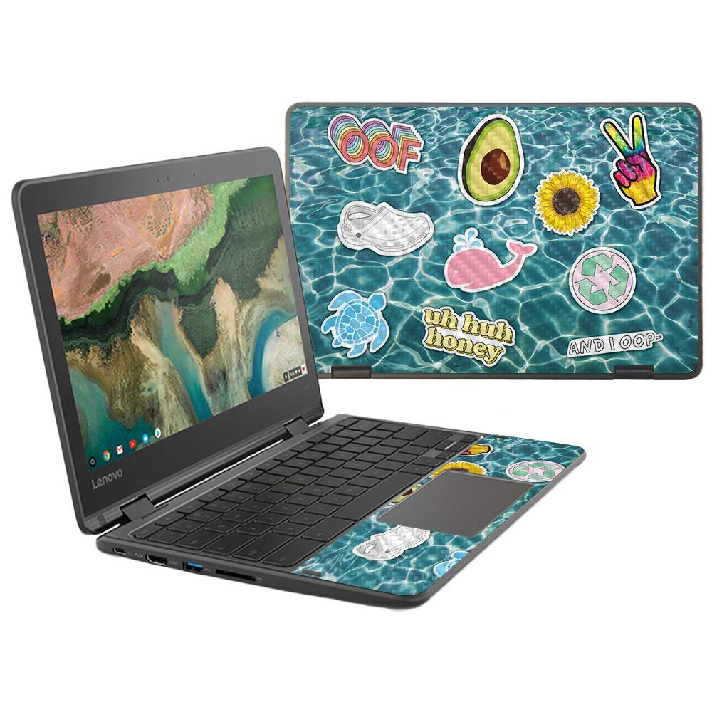 MightySkins Carbon Fiber Skin for Lenovo 300E Chromebook 11.6" (2018) - Vsco Girl | Protective, Durable Textured Carbon Fiber Finish | Easy to Apply, Remove, and Change Styles | Made in The USA
