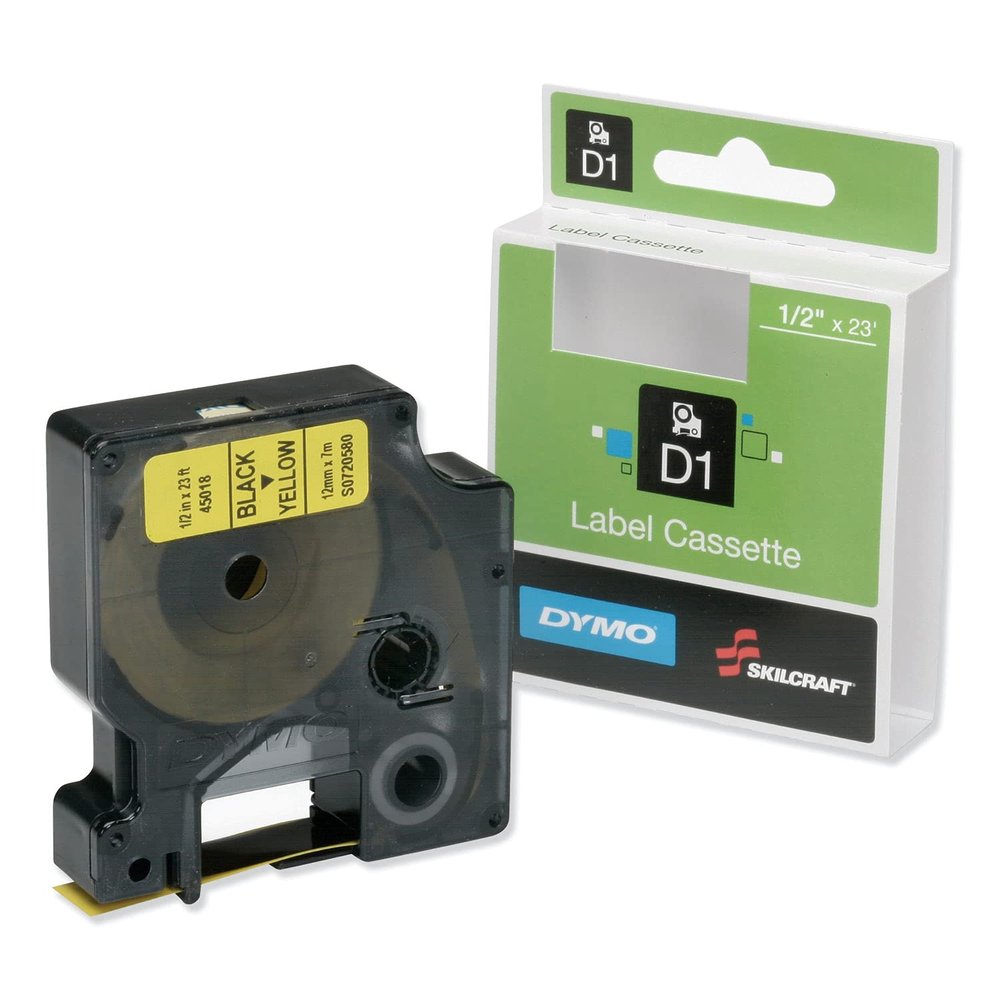 7510016576745, Dymo/SKILCRAFT Label Cassette, 0.75" x 23 ft, Black/Yellow