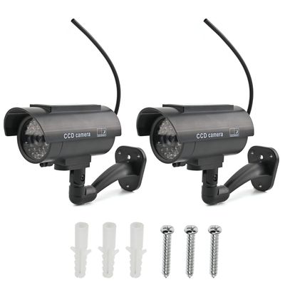 Othmro Fake Security Camera Plastic Dummy Camera CCTV Solar Powered Surveillance System for Home Outdoor Indoor Protect Your Homes,Retail Shops and Business Black 2Pcs