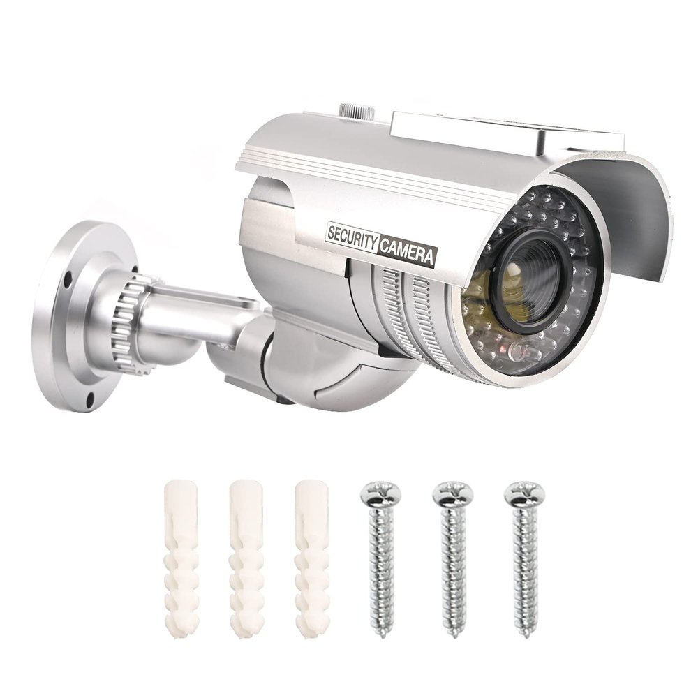 Othmro Fake Security Camera Plastic Dummy Camera CCTV Solar Powered Surveillance System for Home Outdoor Indoor Protect Your Homes,Retail Shops and Business Silver 1Pcs