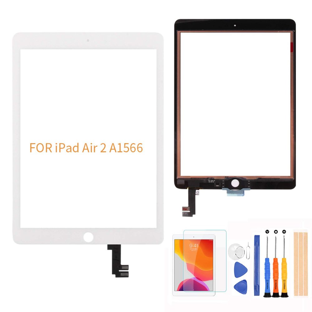 A-MIND For IPad Air 2 A1566 A1567 Touch Digitizer Screen Replacement Parts,LCD Not IncludeNo Home Button with Screen Protector+Repair Tools(White)